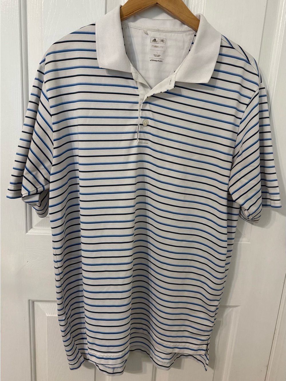 adidas Men’s White Polo with Blue Stripes